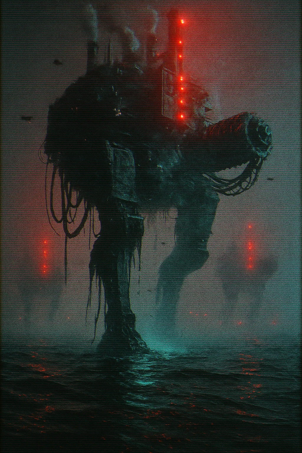 The Leviathan Platforms: Towering drill-titans, each one the size of a mountain, walking slowly across the ocean floor on massive articulated stilt-legs collecting the last remnants of oil on earth picture 1 of 1