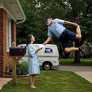 Real photo of mailman delivering mail'