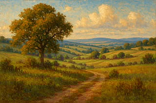 Countryside Tranquility at Sunset'