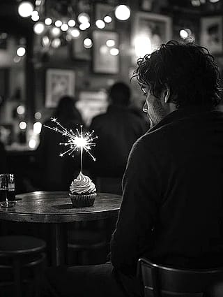 A man celebrates his birthday alone'
