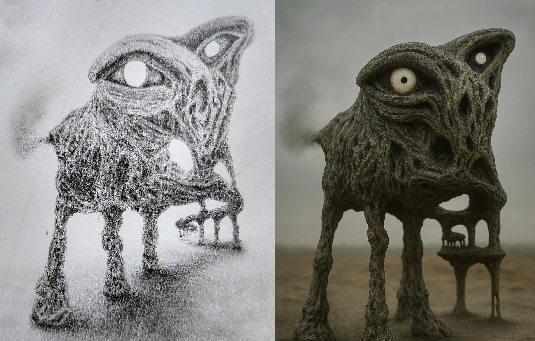 I ran a few of my artworks & sketches through ChatGPT, asking it to make them look like realistic photographs picture 3 of 19