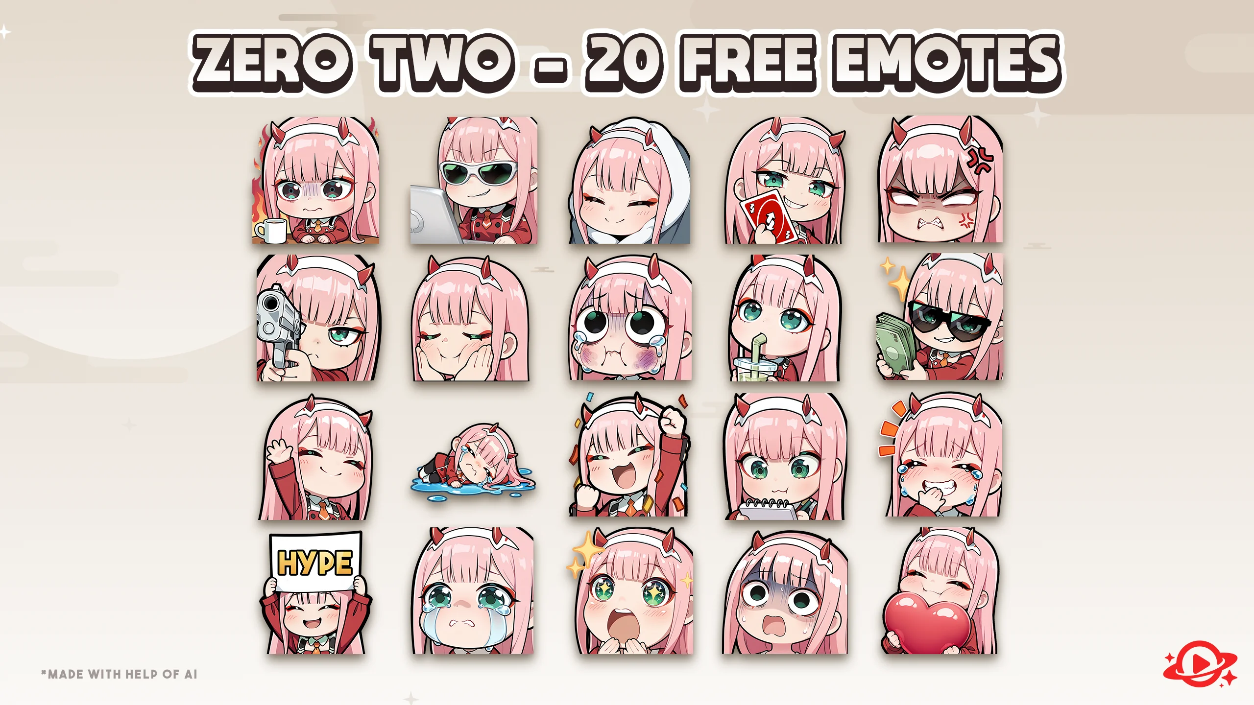 Some Zero Two Chibi Emotes done using local model picture 6 of 9