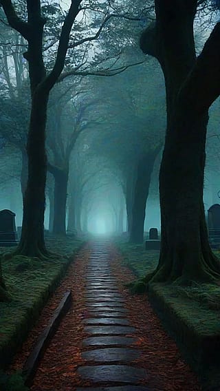 Eerie graveyard road 🌫️'