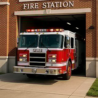 Fire trucks pulling out'