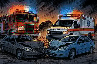 Comic-book style car accident response'