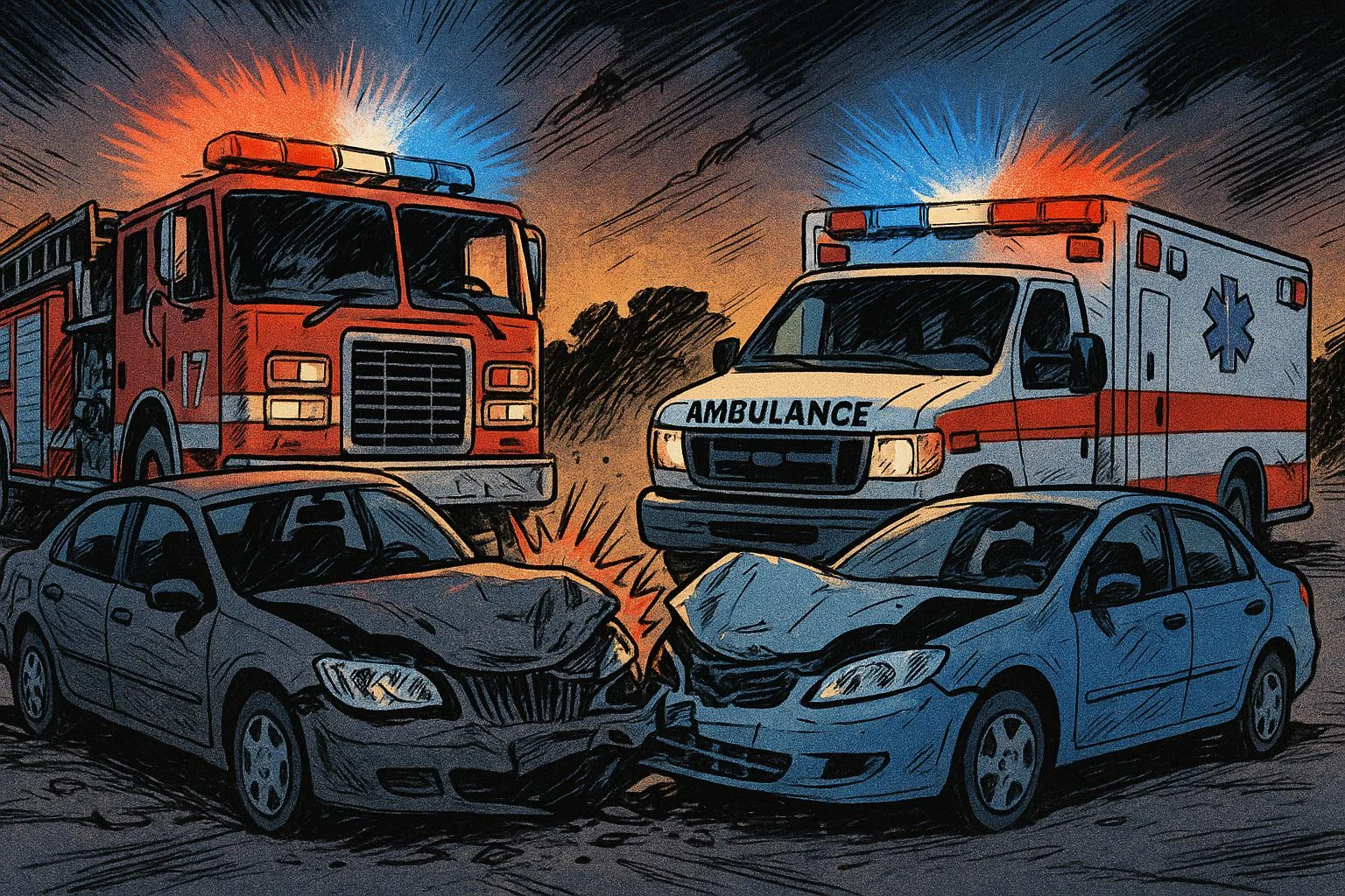Comic-book style car accident response picture 1 of 1