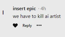 What kind of hateful comments do you get from AI art haters? This is mine from Pinterest. picture 1 of 1