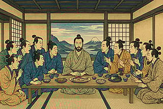 New to messing with ai. Wanted to make a Ukiyo-e version of DaVinci’s Last Supper. It couldn’t seem to get the right number of apostles in the composition though.'