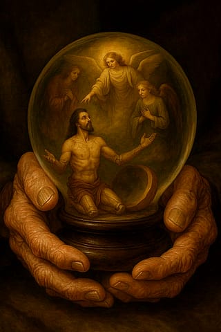 Here’s a fun progression. What ever you prompt, make the next one say “put the image just created in” various things like mirrors, Crystal balls, faberge eggs etc.'