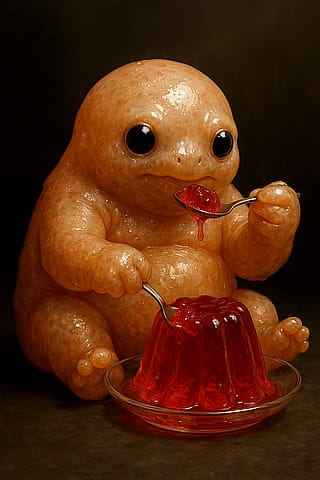 A jelly blob is enjoying its favorite snack: more jelly'