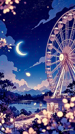 Ferris Wheel Sparkling Under the Moon / Phone Wallpaper Archives'