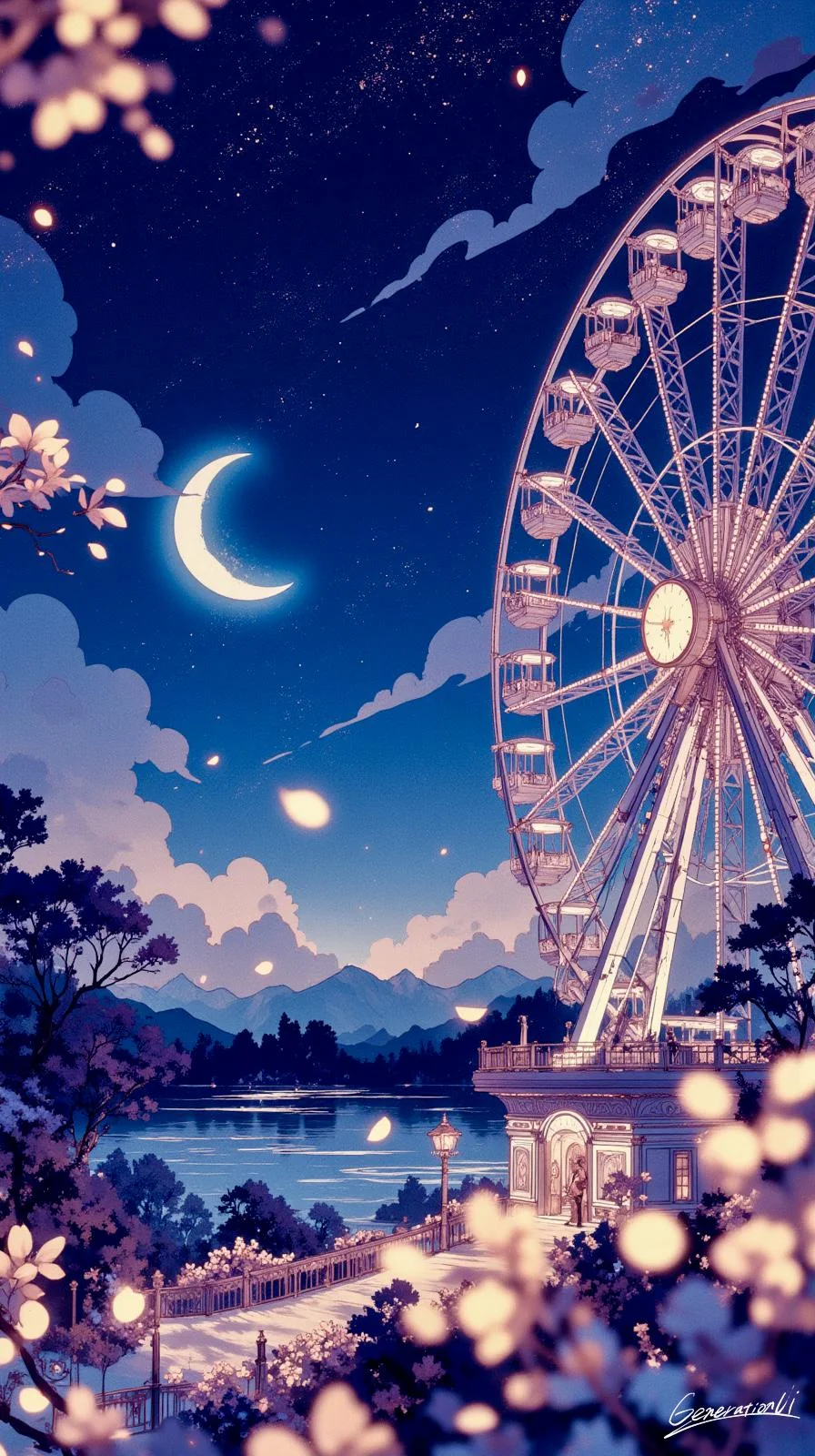 Ferris Wheel Sparkling Under the Moon / Phone Wallpaper Archives picture 1 of 1