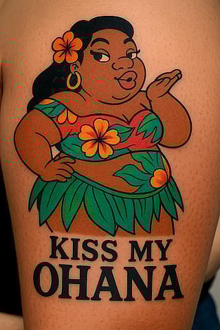 A tattoo of Lizzo in the role of 'Nani' from Lilo & Stitch'