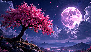 Cherry Blossoms at night (4k x 2k)'