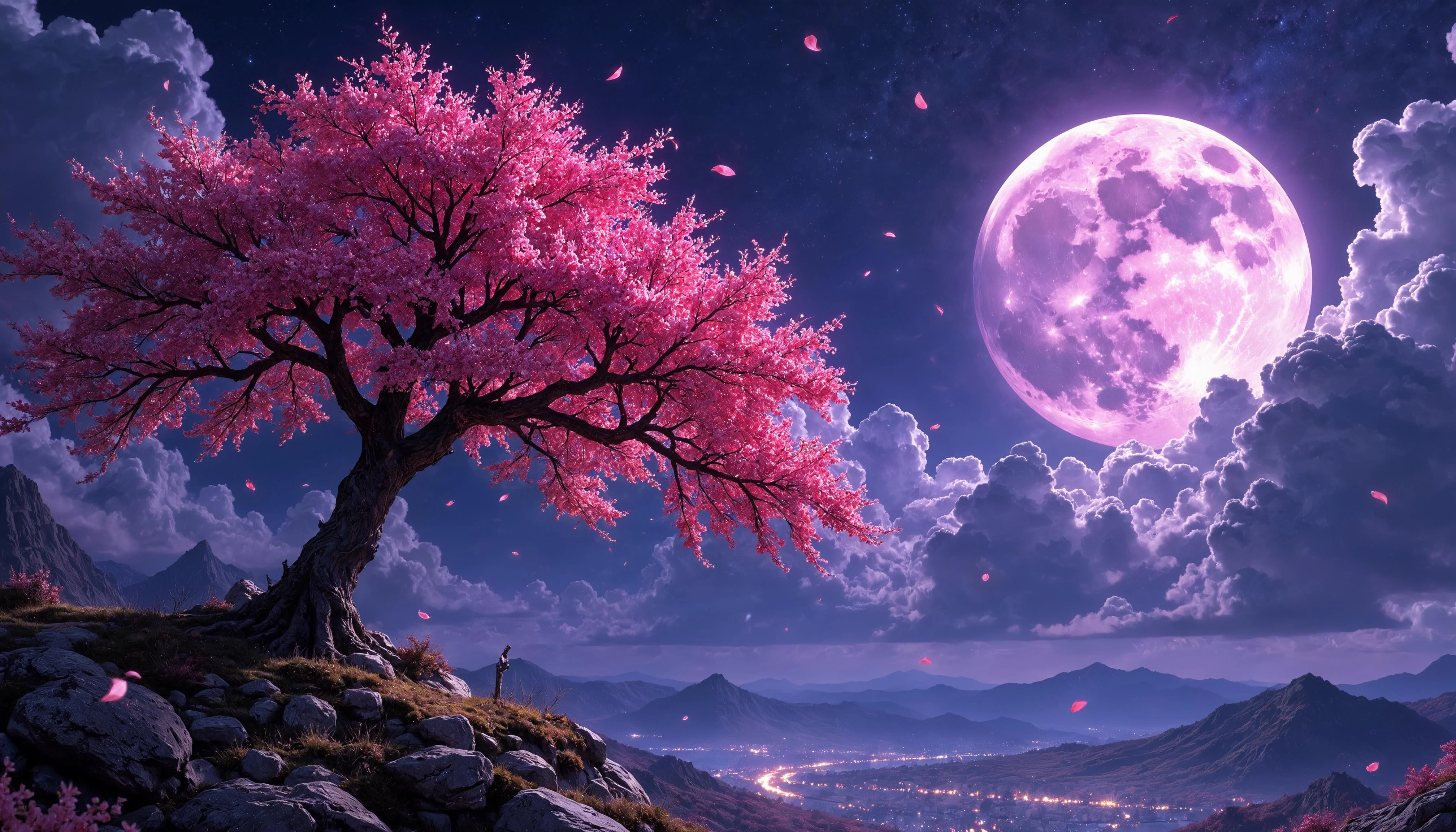 Cherry Blossoms at night (4k x 2k) picture 1 of 2