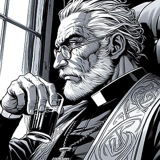 Contemplative Priest - Comic Style'