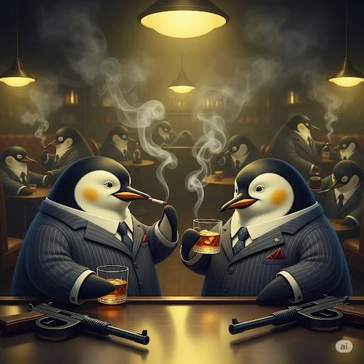 1920s Penguin Gangsters chill’in at a bar. picture 1 of 1