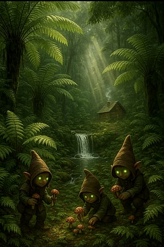 Forest Gnomes collecting shrooms.'