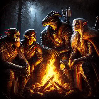 Companions camp by the fire (different styles/schools)'
