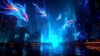 Neon Fish Skyline'