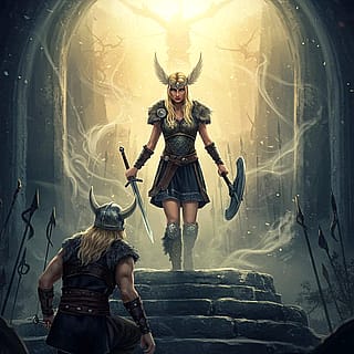 A Valkyrie welcomes souls of the dead to the god Odin's hall of Valhalla.'