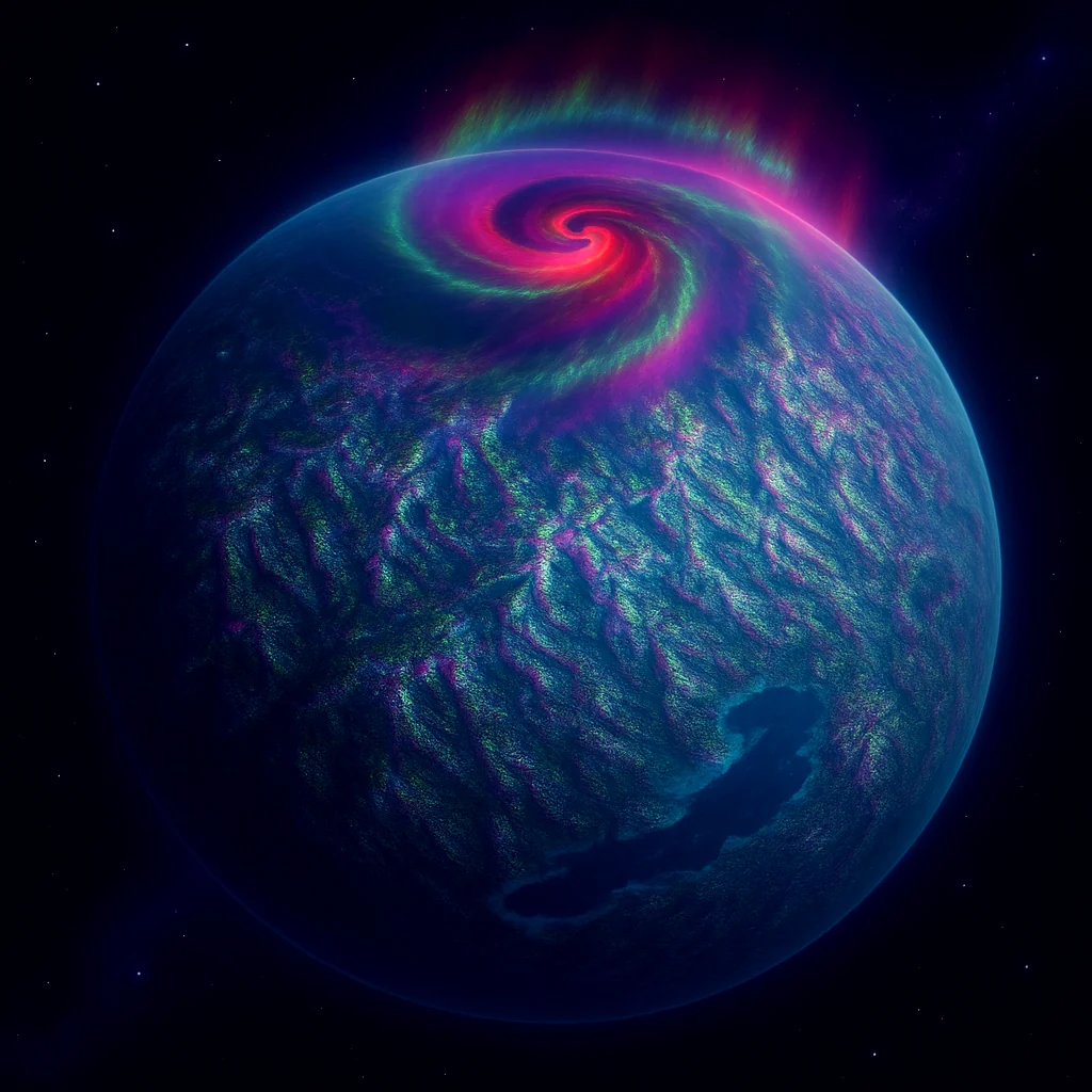Design an exoplanet seen from space based on my personality picture 1 of 1