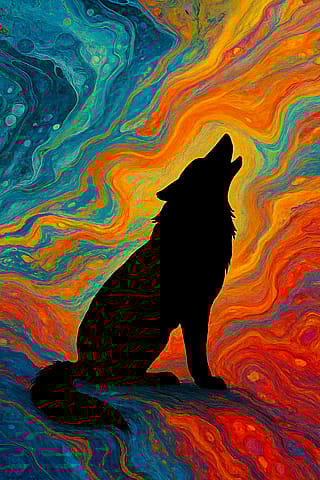 Prompt ‘challenge’: acrylic pour with a black silhouette feature'