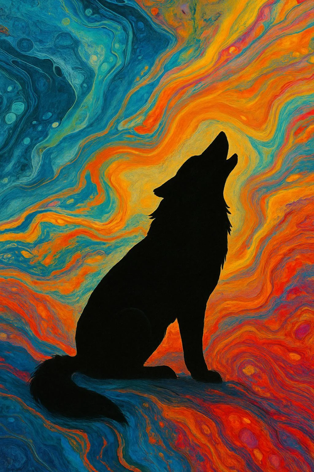 Prompt ‘challenge’: acrylic pour with a black silhouette feature picture 1 of 1