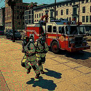 Comic-book style firefighters'