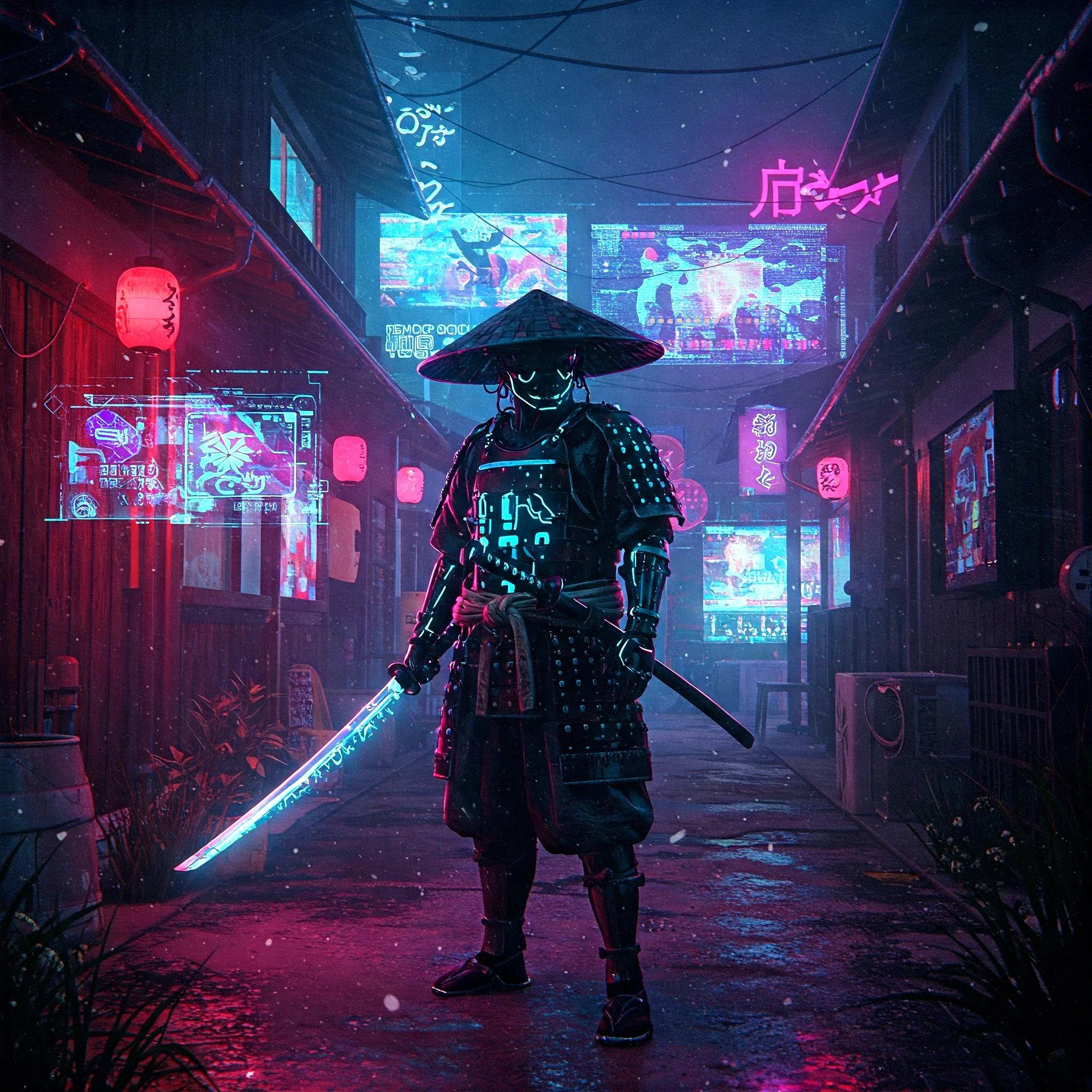 Cyberpunk Samurai In the suburbs of Tokyo. picture 1 of 4