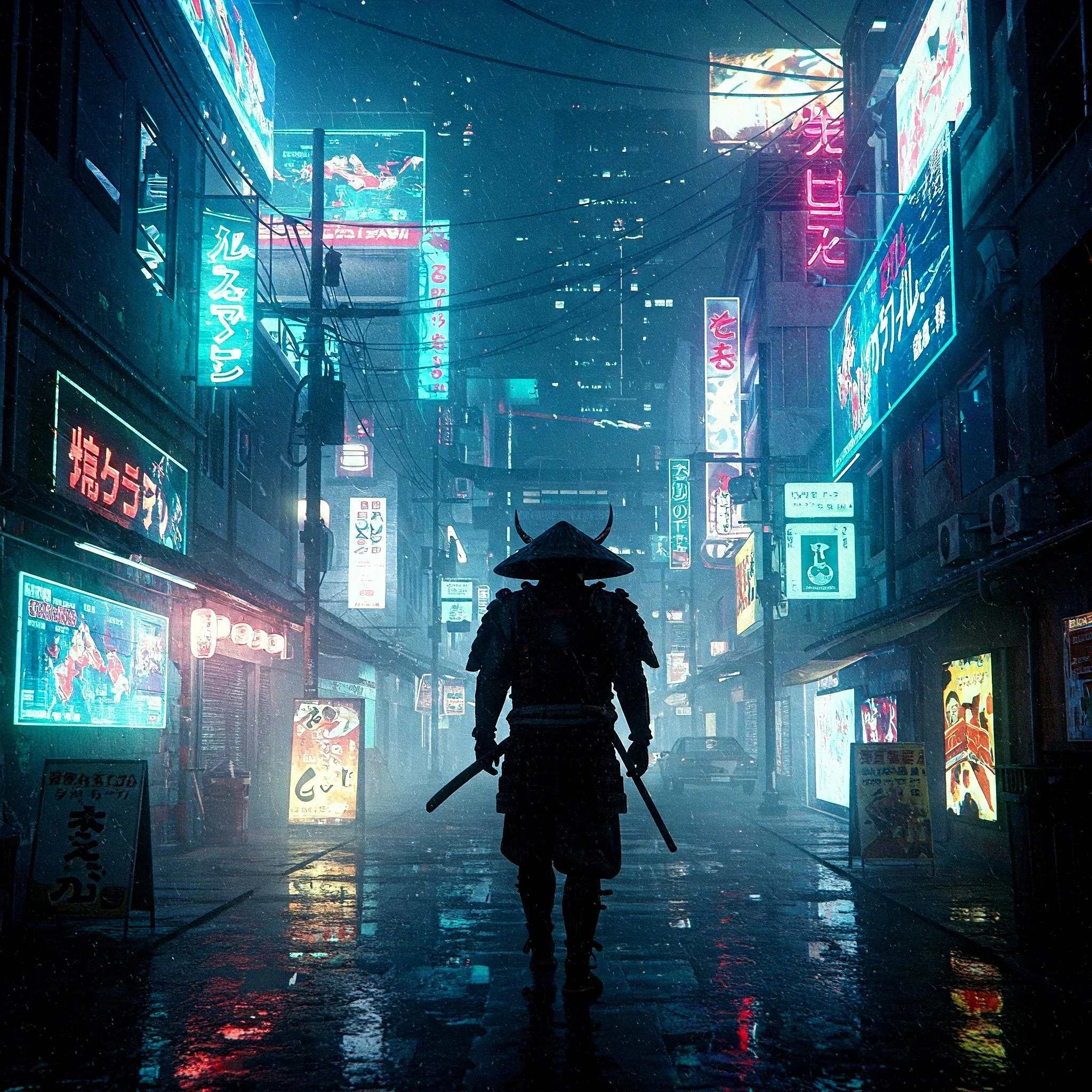 Cyberpunk Samurai In the suburbs of Tokyo. picture 2 of 4