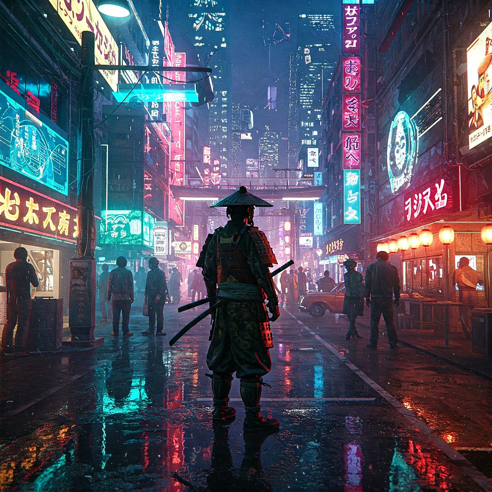 Cyberpunk Samurai In the suburbs of Tokyo. picture 3 of 4