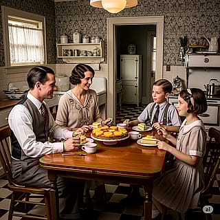 1900s-2020s Family Kitchen Scene'