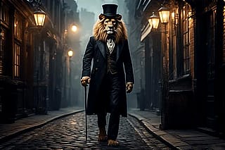 Dandy and dapper Sir Lionel P. Roarington on evening stroll.'