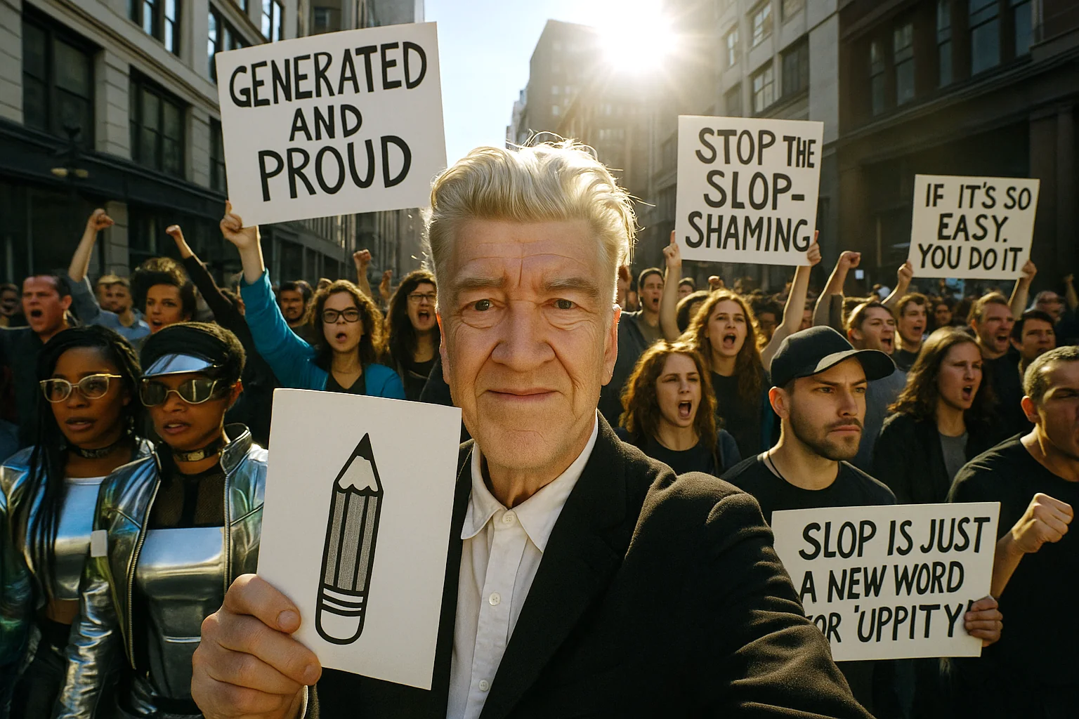David Lynch attending an AI Rights parade (2023) picture 1 of 1