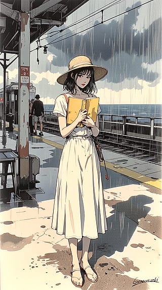 Summer Rain, Reading Quietly at the Station / Phone Wallpaper Archives'