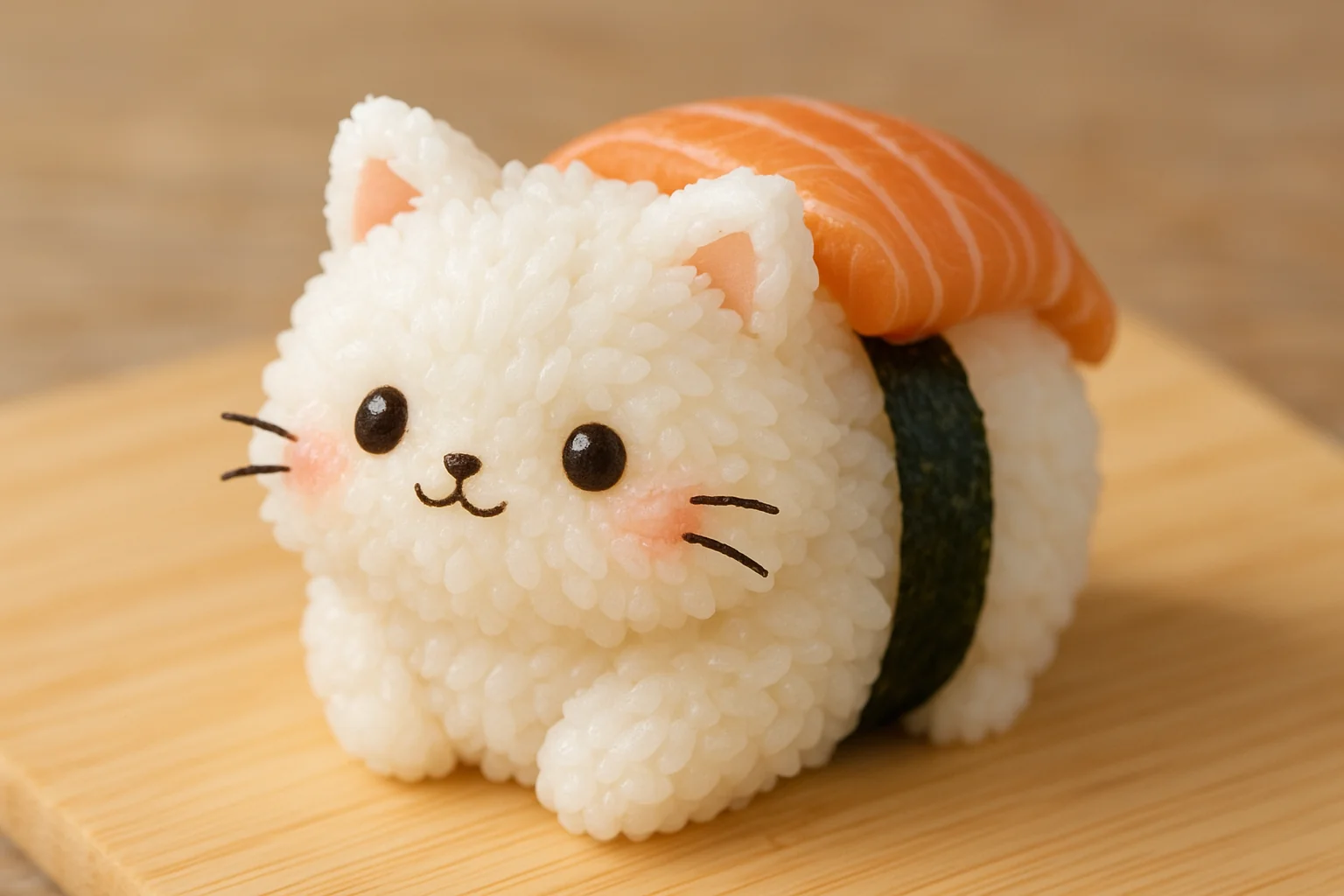 To make your dinner utterly adorable, shape a white rice cat with a salmon sash picture 1 of 1