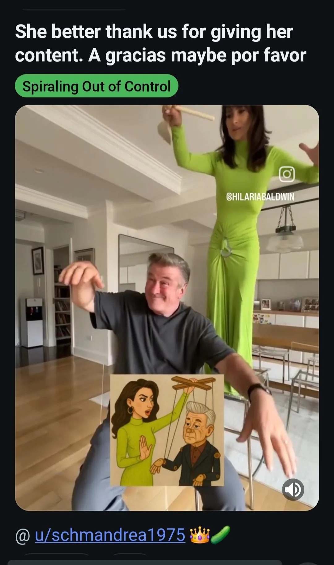 My AI art went viral. I posted in a snark group about Hilaria Baldwin and she reenacted it with Alec too. Entire thing to me 20 seconds picture 3 of 3