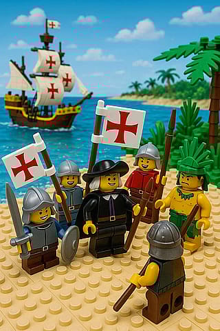 Christopher Columbus landing in the Caribbean. Lego version.'