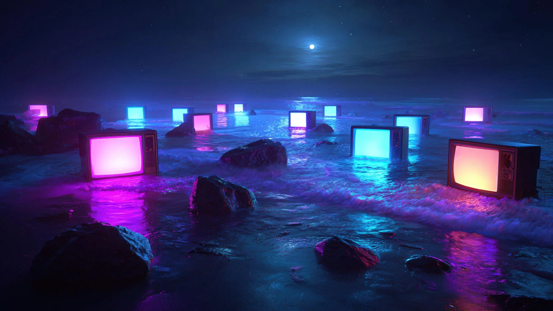 Neon Screens by the Sea picture 1 of 1