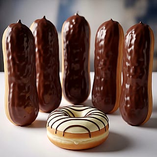 Some large eclairs and a small donut'