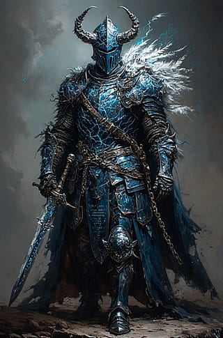 The Stormborne Saints of Shifting Shoals – Ser Joral Thane, the Thunderbound Captain, and Maris Ardentide, the Chain-Saint – lightning-wreathed legends of myth, steel, and scripture'