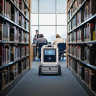 Wheeled robot in public library'
