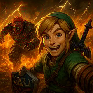 Link taking a selfie mid battle.'