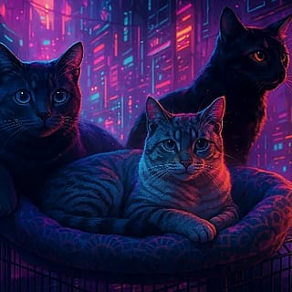 My 3 cats in the cyberpunk world'