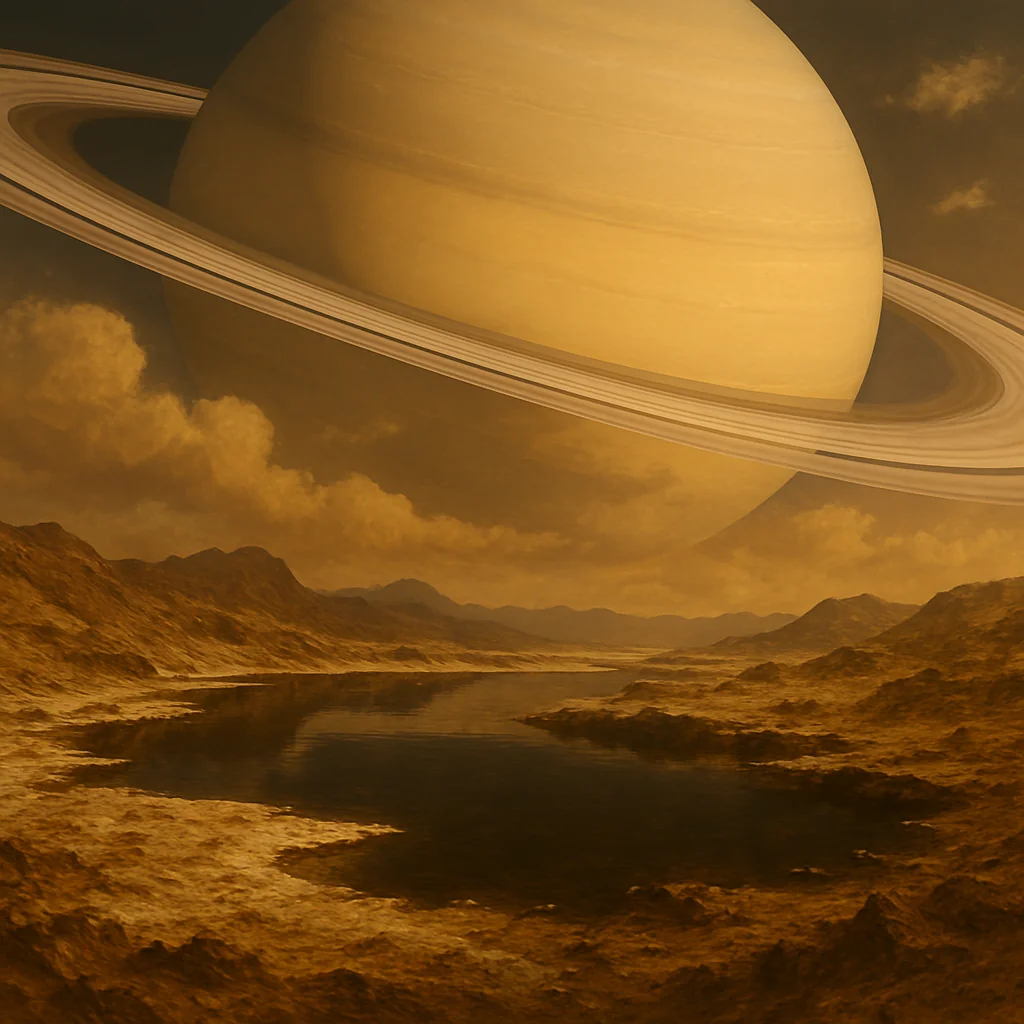 Saturn as viewed from the surface of it's moon titan picture 1 of 1