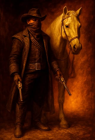 The Golden Outlaw: A Rembrandt-Inspired Legend in Light and Shadow.'