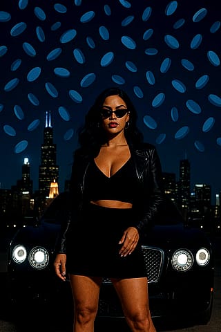 Baddie standing in front of a Bentley w/ Chicago'