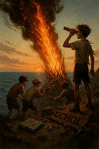 Lord of the Flies — Fire, Conch, and Council Rituals'