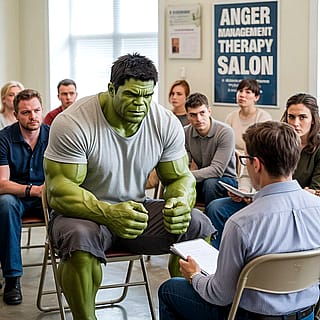 Hulk in anger therapy session.'